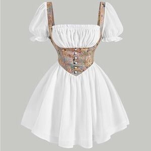 SHEIN MOD Floral Jacquard Ruched Bust Milkmaid Dress